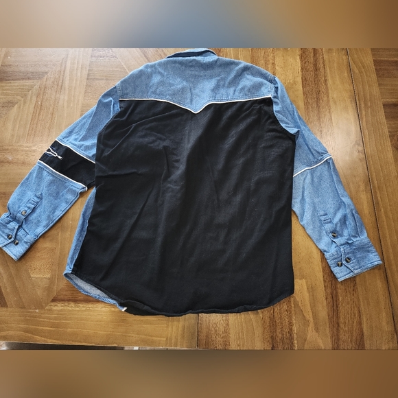 Express Riders Western Aztec Rodeo Tribal Black Blue Button Down Sz Large - Picture 11 of 13